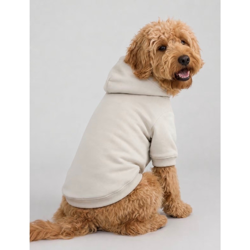 Comfrt Dog Hoodie Pet Small Beige Sand Fleece Pullover Leash Slit Logo Hoodie